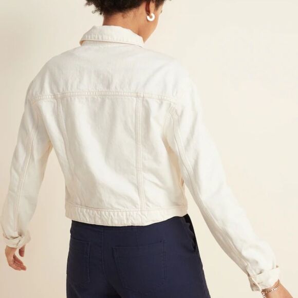 Old Navy White Cotton Denim Trucker Long Sleeve Jean Jacket L - Picture 3 of 11